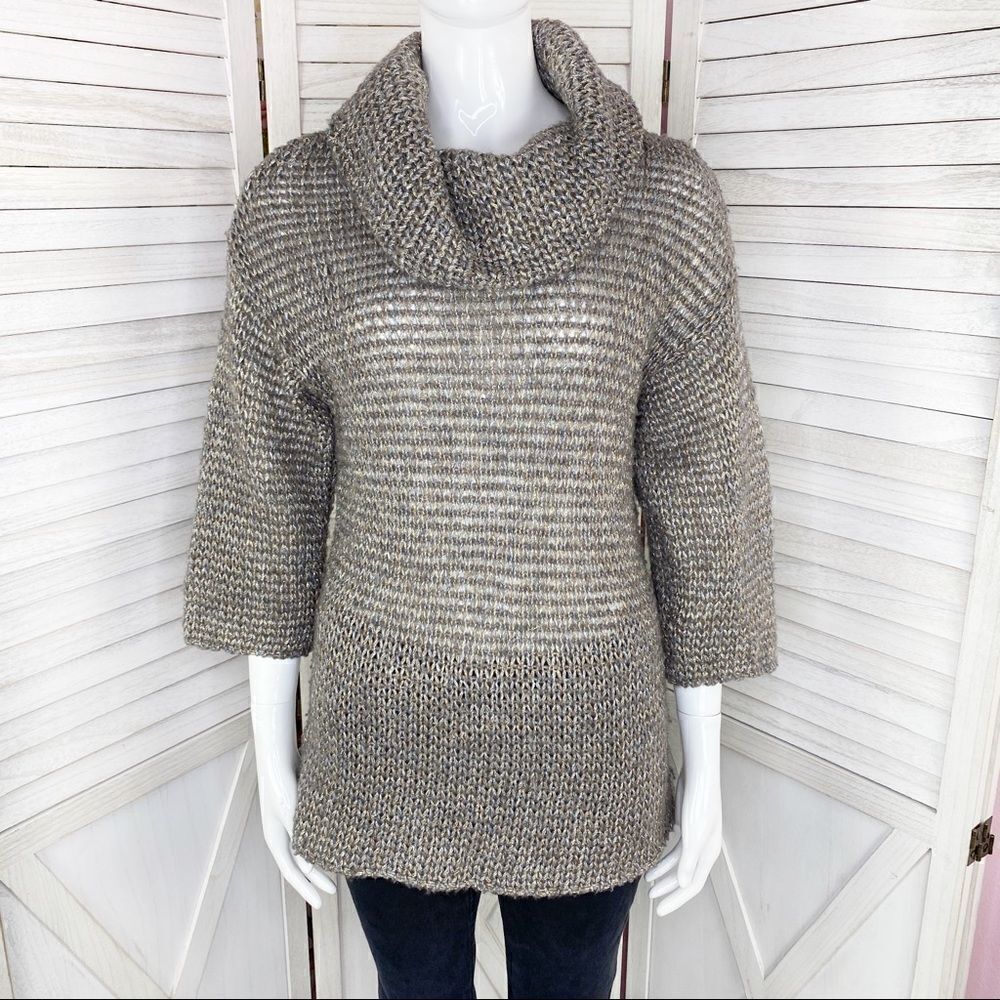 Tommy Bahama Melifont‎ Cowl Neck Pullover Sweater Taupe Metallic XS 3/4 Sleeve